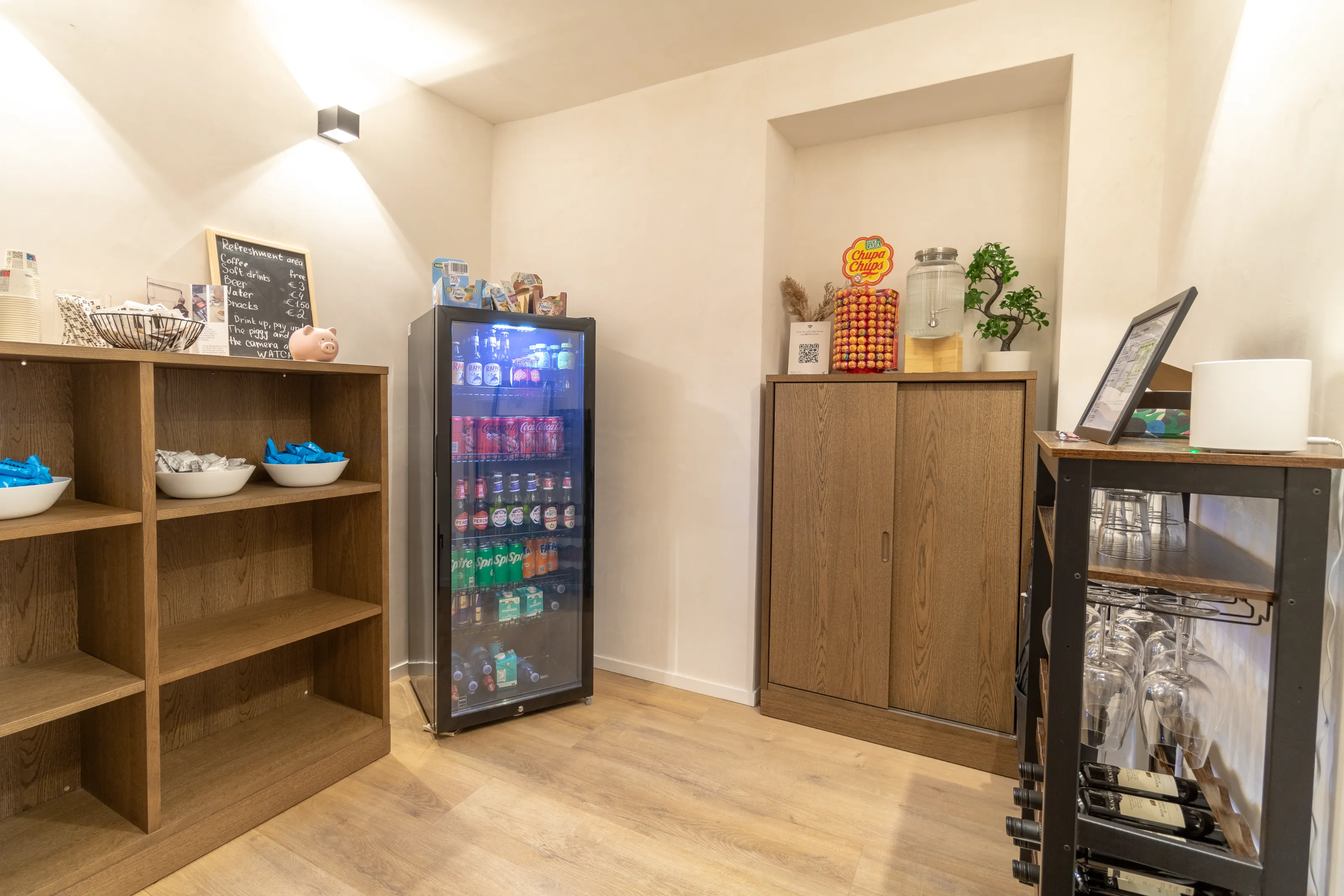 Refreshing drinks and snacks available in the common area
