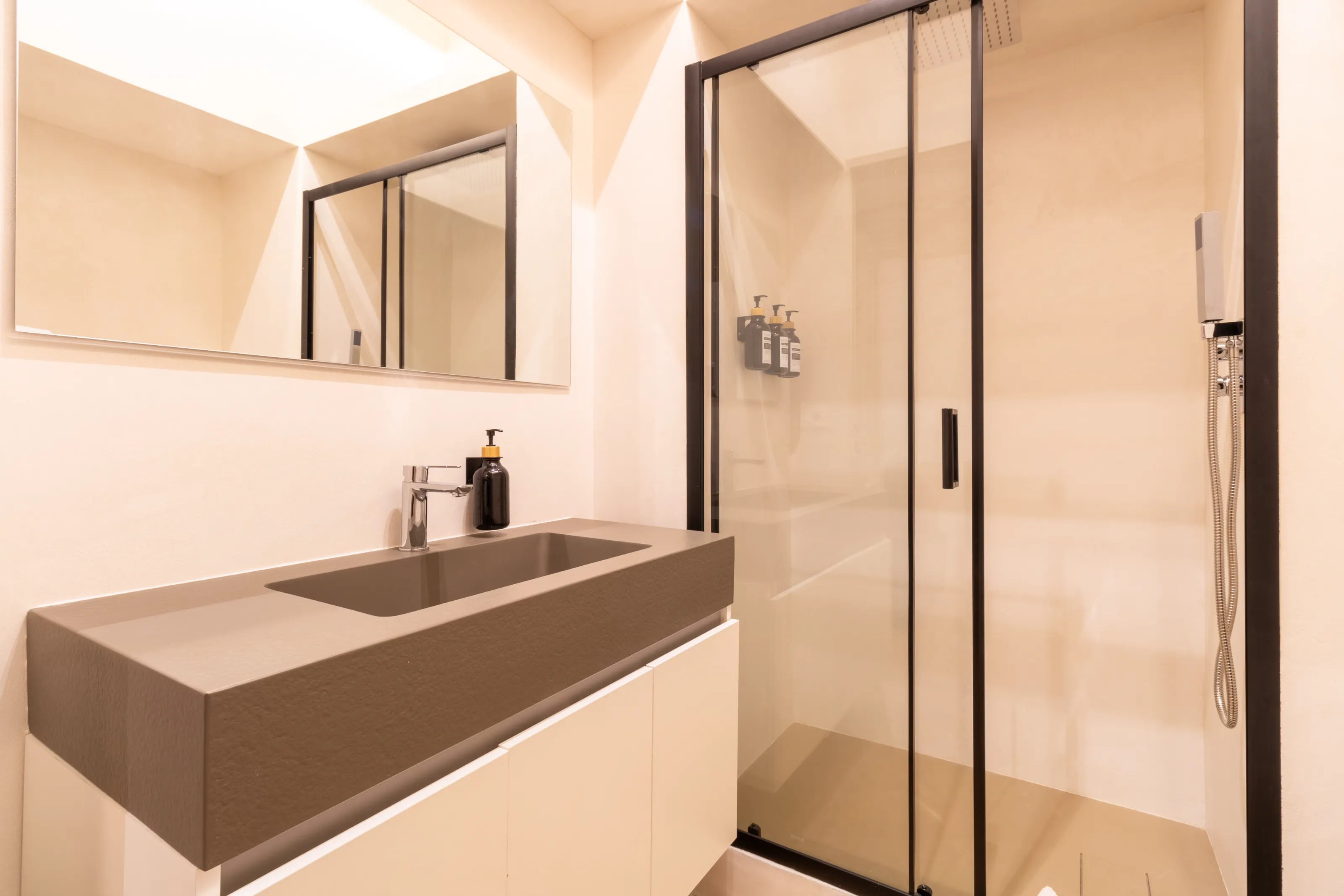 Modern bathroom with spacious shower and contemporary design